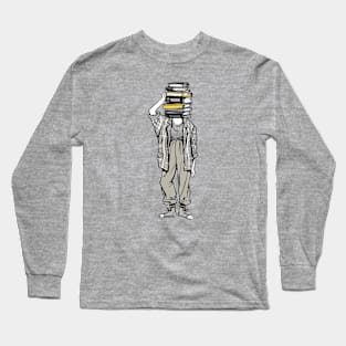 Book Head Bookworm // Vintage Nerd Sketch Long Sleeve T-Shirt